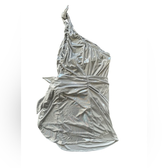Show Me Your Mumu Genevieve One-Shoulder Wrap Mini Dress Silver Size XS - Picture 2 of 5